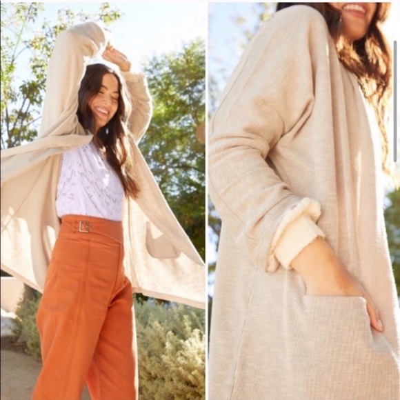 Anthropologie DONNI Sandwash Cardigan Open Front Ribbed Long Sweater Dus… - Picture 2 of 16